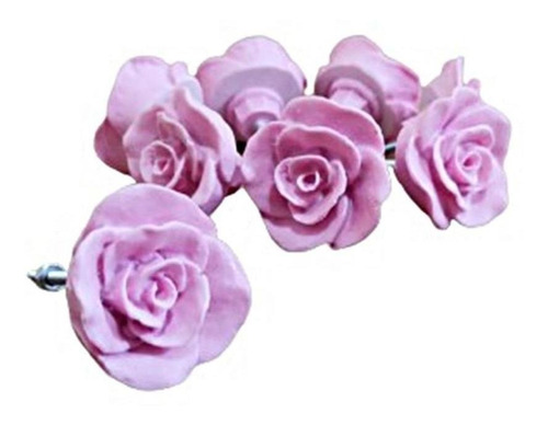 Kit Com 12 Puxadores Modelo Flor Rosquear D Resina Cor Rosa