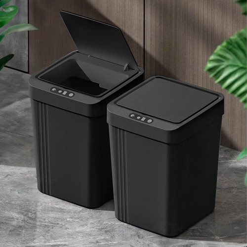 Blushop Lixeira Cesto Lixo Eletrônica Automática Preta Banheiro Moderna Abre Sensor Mão 13l Pequena Banheiro Lavabo Cozinha Resistente Quadrada Preto