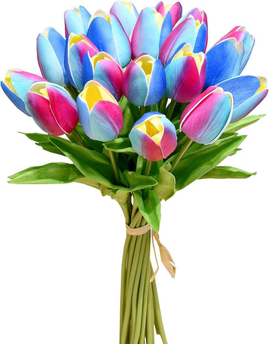 Flores Artificiales 20 Tulipanes Hogar Fiesta Deco -brainbow