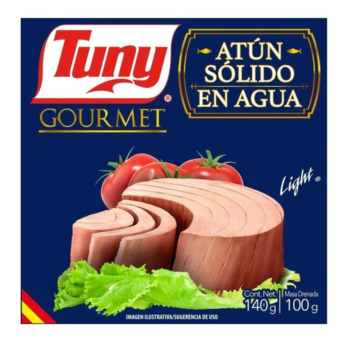 2 Atún Sólido Tuny Light Gourmet En Agua 140 Gr C/u