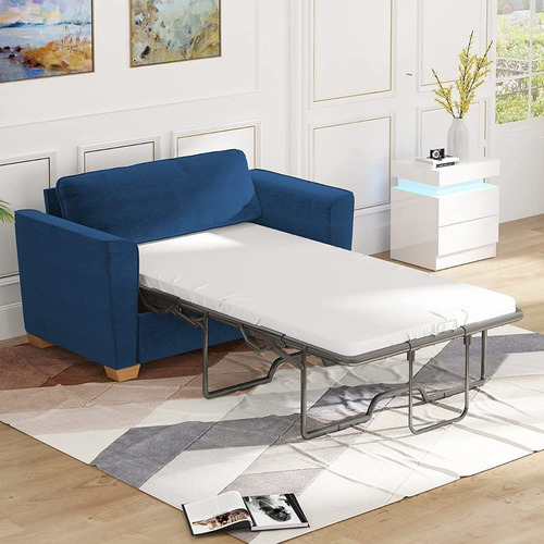 Sofa Cama Extraible 2 En 1 Individual Trciopelo Azul Mjkone