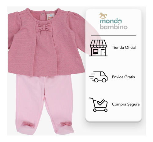 Conjunto De Bebé Pantalón Completo Y Bata Mondo Bambino Rosa 0 M