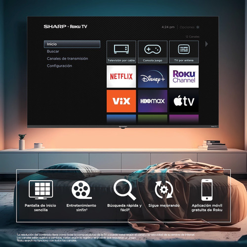Pantalla 50 Pulgadas Sharp Roku 4k-uhd Smart Tv Led Wifi