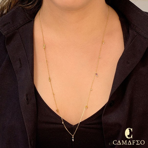 Gargantilha Em Ouro 18k Chroma 67cm Com Pedras Naturais