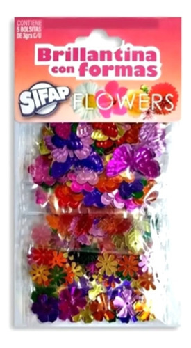 Brillantina Purpurina Sifap Con Formas X 5 Sobres Surtidos Color Flores