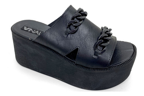 Imagen 2 de 6 de Sandalia Plataforma Alta Zueco Cadena Mujer Taco 7cm Liviana