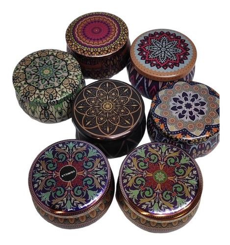 Imagen 2 de 2 de Latas Con Velas Aromáticas Mandala Reutilizable 6.5 Cm