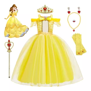 Disfraz Vestido De Princesa Bella Con Accesorios Para Niñas