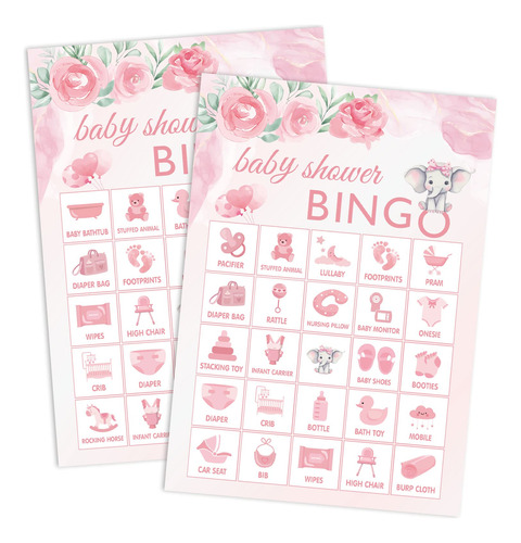 Bingo Para Baby Shower Edicion Rosa 20 Jugador Tarjeta