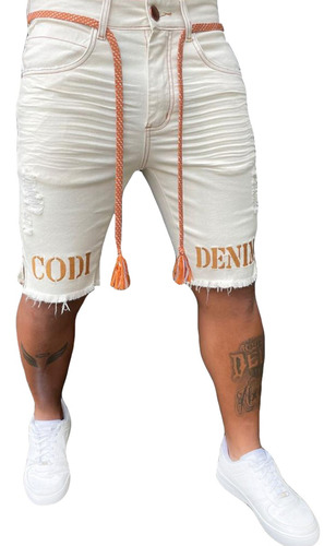 Bermuda Masculina Skinny Cordão Laranja Desfiada Destroyed