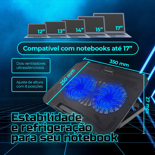 Suporte Notebook Base Refrigerada Ventilação Silenciosa Led