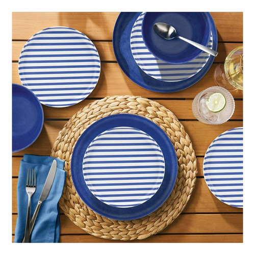Vajilla De Platos De Bambú 12 Pzas Libre De Bpa Color Azul
