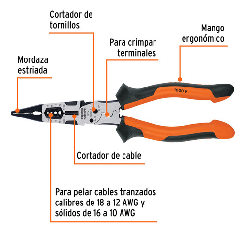 Pinza Multiuso 8'' Punta Larga, Comfort Grip, 103013 Truper
