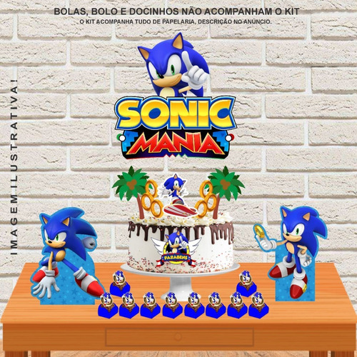 Kit Sonic Decoração Festa Só Um Bolinho Aniversário Em Casa