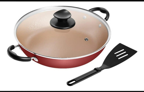 Frigideira Wok 2 Alças Patolux N°28 Antiaderente Vermelho Cor Marrom-claro