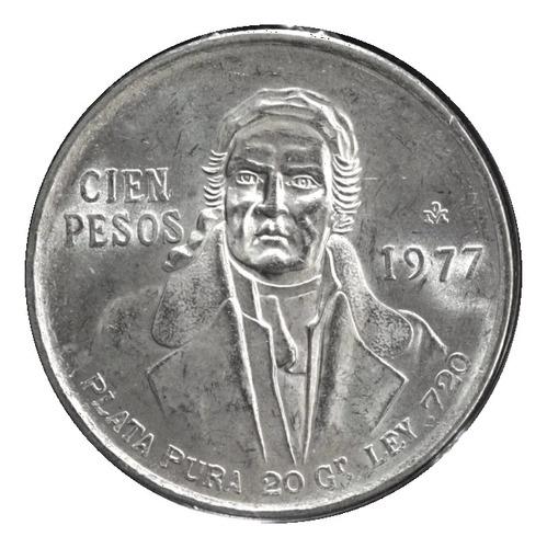 Moneda Plata 0720 $100 Pesos Morelos 1977