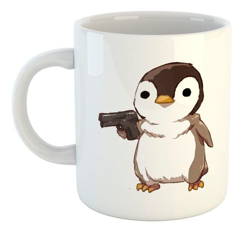 Taza De Ceramica Pinguino Con Un Arma Apuntando