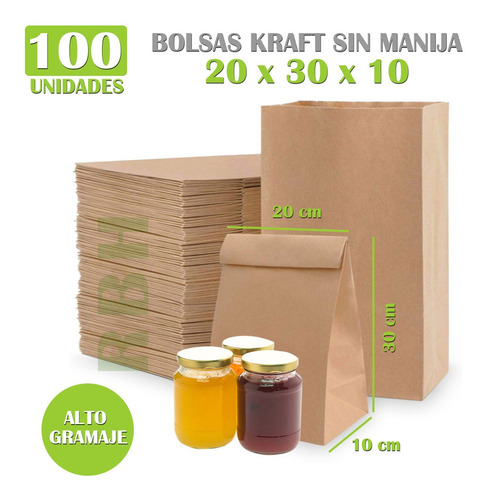 Bolsa Delivery Sin Manija Papel Kraft 30x20x10 X100u