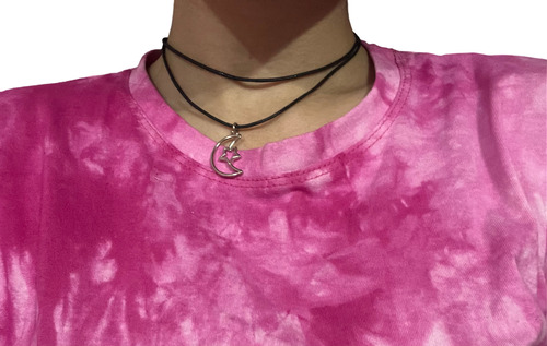 Collar Choker Cordón Con Dije Negro Luna Con Estrella