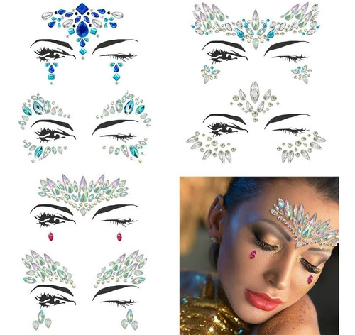 Imagen 2 de 10 de Strass Facial Gemas Cristal Autoadhesivo Art Deco