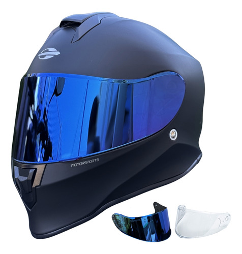 Capacete Moto Masculinos Femininos Preto Fosco Viseira Azul