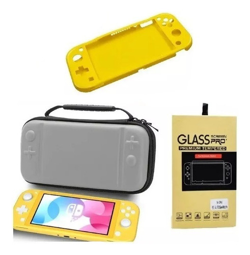 Estuche Nintendo Switch Lite + Carcasa + Mica De Vidrio 