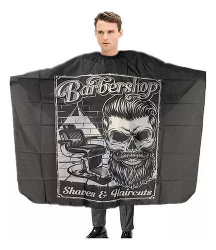 Capa Corte Tapa Pelo Barbero Barbería Diseño Sillon Calavera