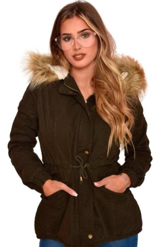 Campera Mujer Parka Gabardina Abrigada C/capucha Y Corderito