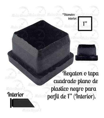Tapon Regatón Cuadrado De 1inch Interno Plastico Negro 100pz