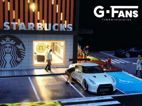 Diorama Starbucks Cafetería Escala 1/64 Luz Led Hot Wheels