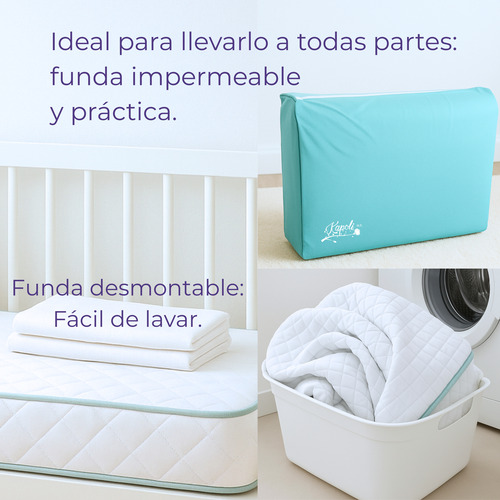 Colchón Para Cuna Corral Impermeable Bambú 145 X 95 X 10 Cm Blanco Y Celeste