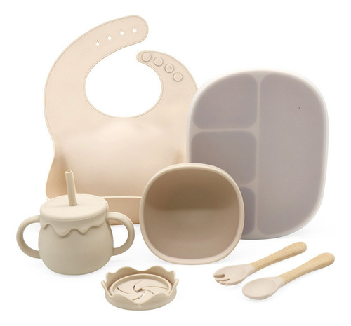 7 Utensilios, Plato, Cuchara, Babero, Tazas Con Pajita