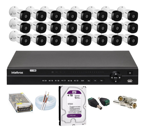 Kit Intelbras 24 Cameras 1120b Dvr 32 Canais Mhdx 1232 C/4tb