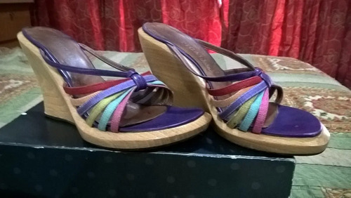 Sandalias De Taco Chino De Madera Y Tiras De Colores De Tela | MercadoLibre