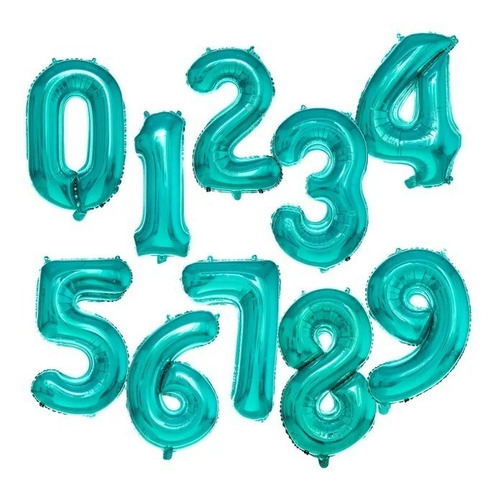 Kit 2 Balao Metalizados Numeros Azul Tiffany 70cm