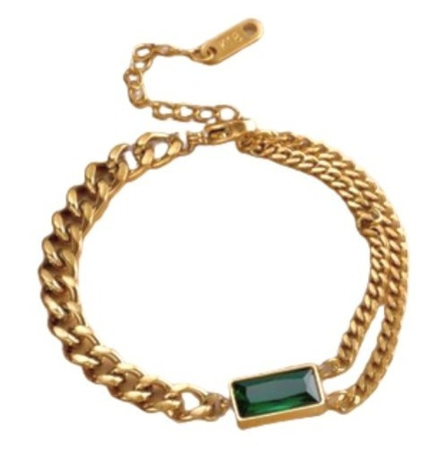 Pulsera Eslabones De Acero Inoxidable Con Cristal Verde