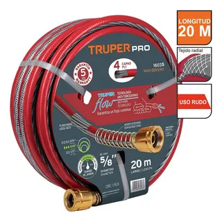Manguera 5/8" super reforzada 4 capas 20 m conexiones metal
