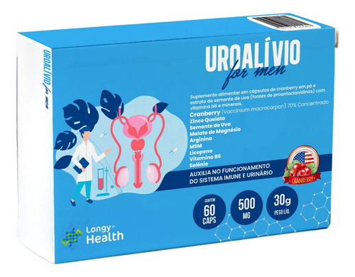 Uroalívio For Men Saúde Contra Infecção Urinária 60 Cáps Sabor Neutro