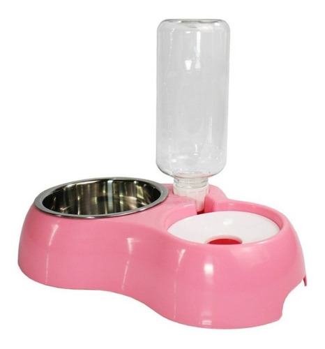 Comedouro E Bebedouro Automático Para Cães E Gatos Filhote Cor Rosa