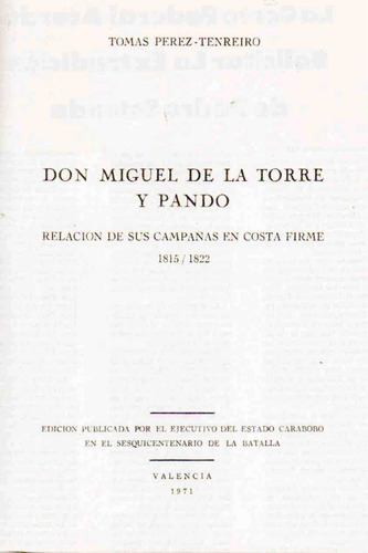 Libro Don Miguel De La Torre Y Pando Tomas Perez Tenreiro