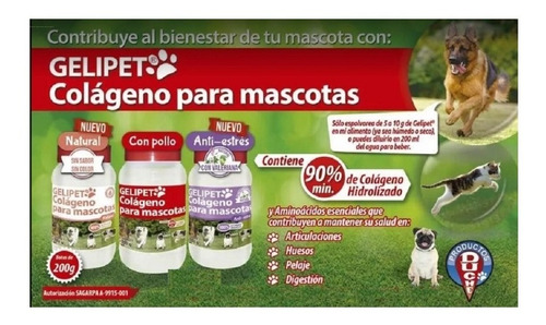 Imagen 2 de 3 de Gelipet Colageno Para Perros Y Gatos 200gr Con Pollo