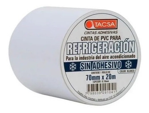 Imagen 1 de 5 de Cinta Tacsa Sin Adhesivo Blanco Pvc Refrigeración 70mm X 20m
