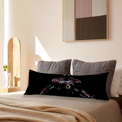 Cojin Almohada Larga Iron Man Torzo Fondo Negro 35x100cm Diseño De La Tela Lisa