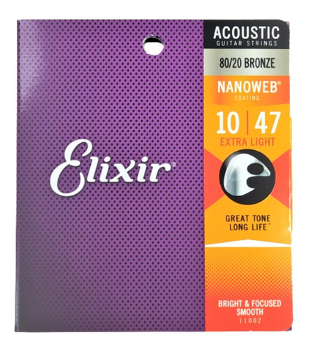  Elixir 11002 Cuerdas Guitarra Acústica  10-47 Bronce Eeuu