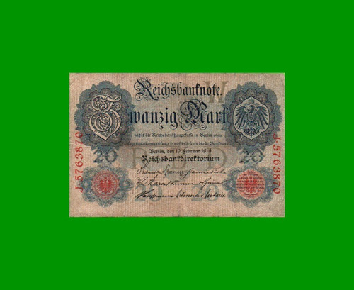 Billete Alemania 20 Marcos, Pick 46b, Año 1914, Estado Bueno