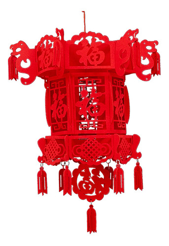 Linterna China De Fieltro Rojo Con Personaje Fu, Decoración