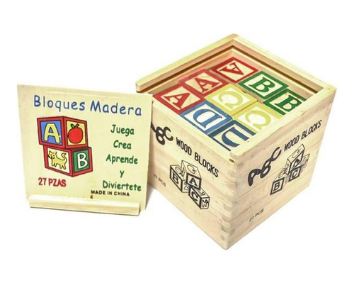 Cubo 27 Piezas Madera Letras Números Aprendizaje