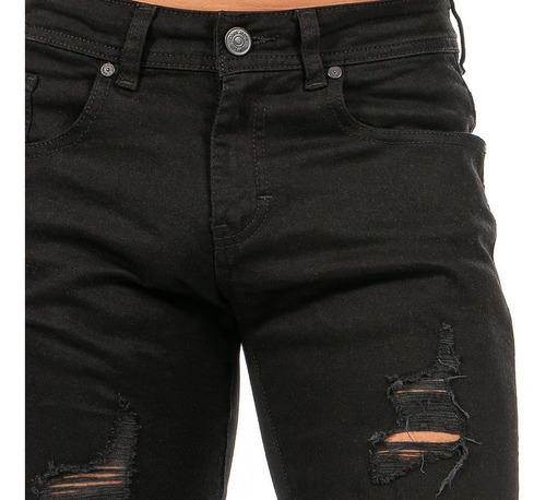 Imagen 5 de 8 de Jeans Mezclilla Stretch Negro Demolición Hombre