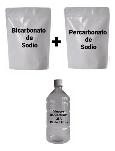 Percarbonato + Bicarbonato X 1kg C/u Vinagre 28% Rinde 3 Lts