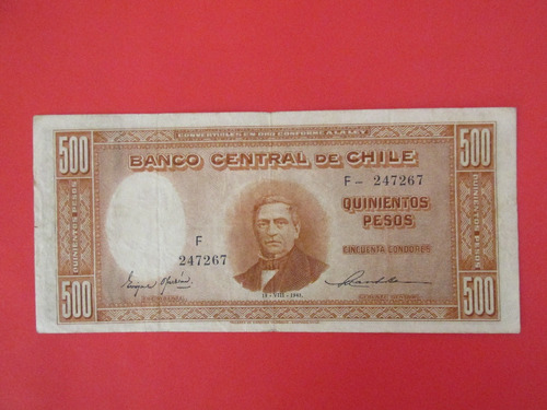 Billete Chile 500 Pesos Firmado Oyarzun-maschke Año 1943